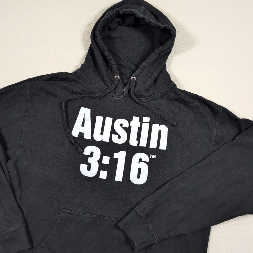 WWE Stone Cold Steve Austin 3:16 Hoodie Mens L Black Skull Sleeve Graphic Soft